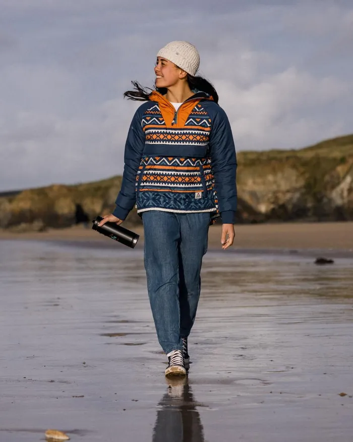 Passenger Jackets Women Ocean Recycled Insulated 12 Zip Jacket Homespun Stripe Navy Homespun Stripe Navy