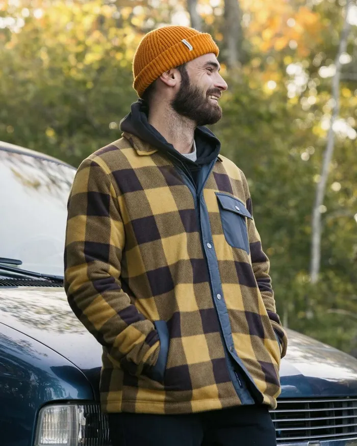 Passenger Tops Men Firelight Sherpa Lined Overshirt Golden Brown Check Golden Brown Check