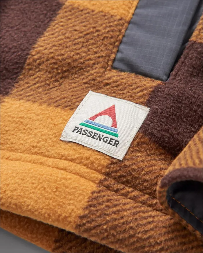 Passenger Tops Men Firelight Sherpa Lined Overshirt Golden Brown Check Golden Brown Check