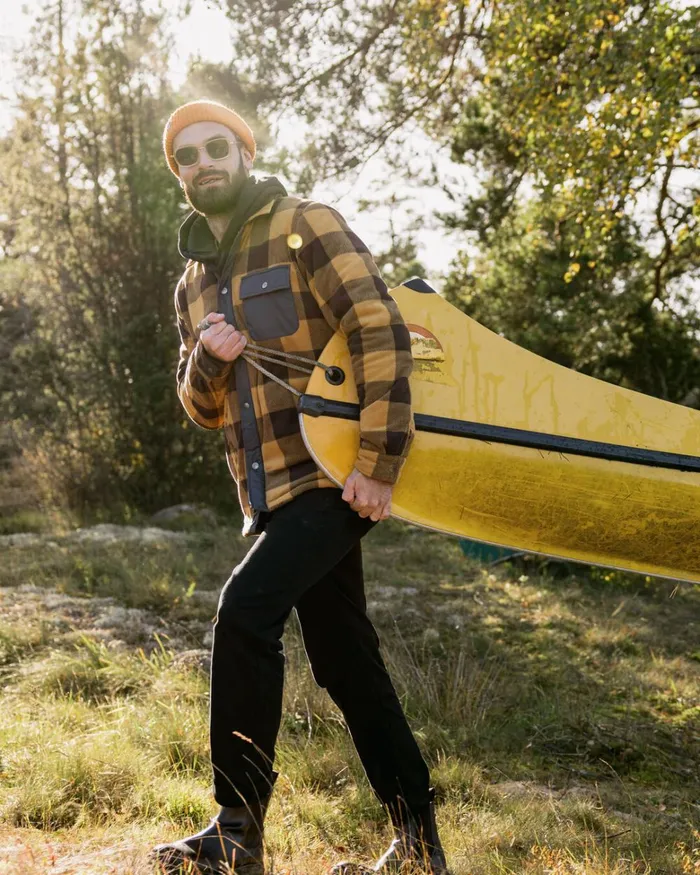 Passenger Tops Men Firelight Sherpa Lined Overshirt Golden Brown Check Golden Brown Check