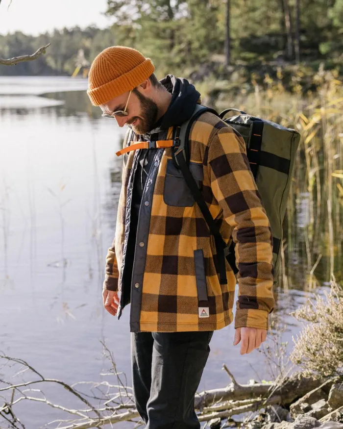 Passenger Tops Men Firelight Sherpa Lined Overshirt Golden Brown Check Golden Brown Check