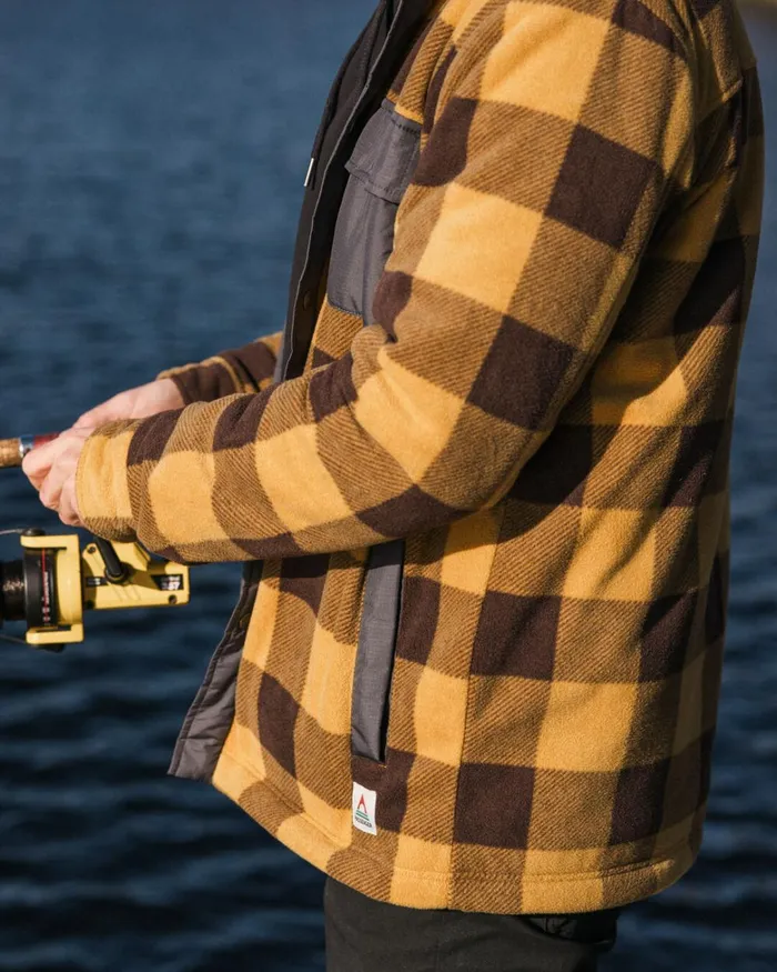 Passenger Tops Men Firelight Sherpa Lined Overshirt Golden Brown Check Golden Brown Check