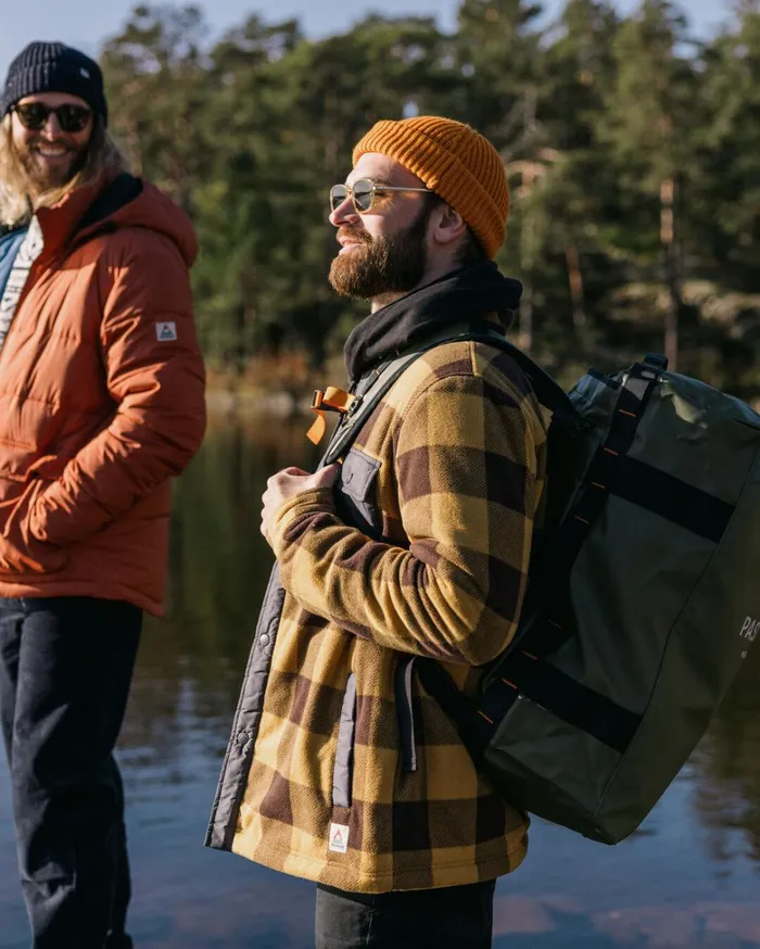 Passenger Tops Men Firelight Sherpa Lined Overshirt Golden Brown Check Golden Brown Check