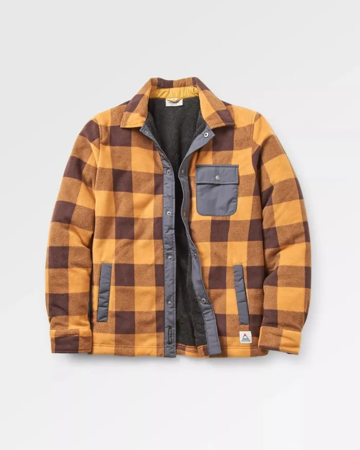 Passenger Tops Men Firelight Sherpa Lined Overshirt Golden Brown Check Golden Brown Check