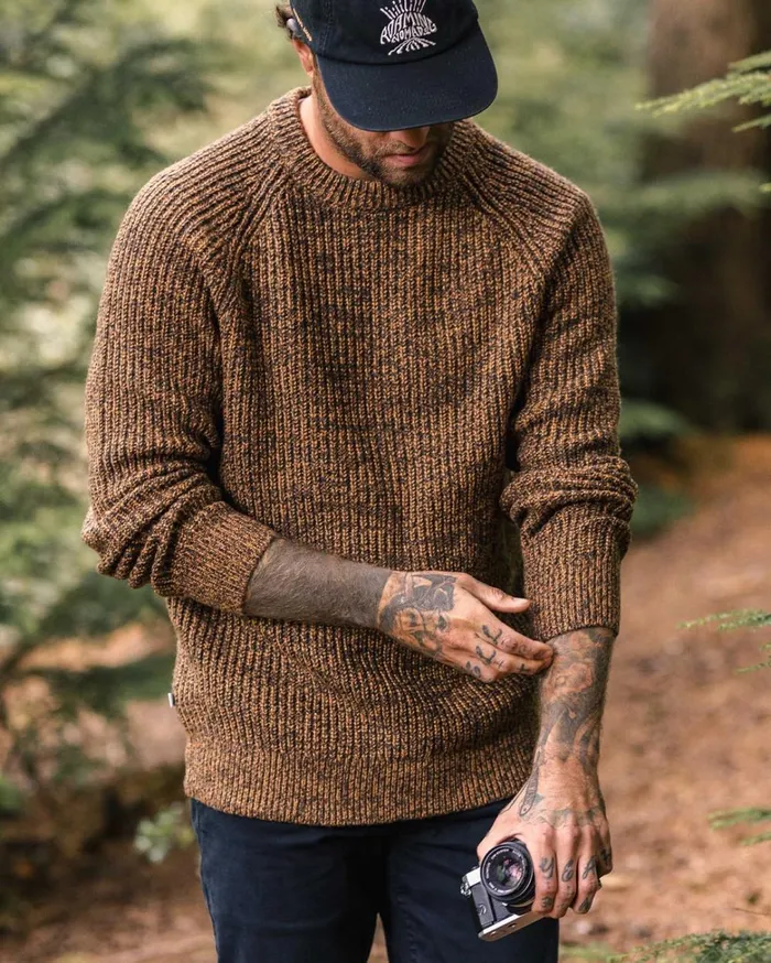 Passenger Tops Men Fog Recycled Knitted Jumper Dusty Ochre Dusty Ochre
