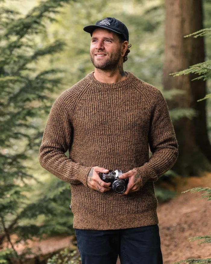 Passenger Tops Men Fog Recycled Knitted Jumper Dusty Ochre Dusty Ochre