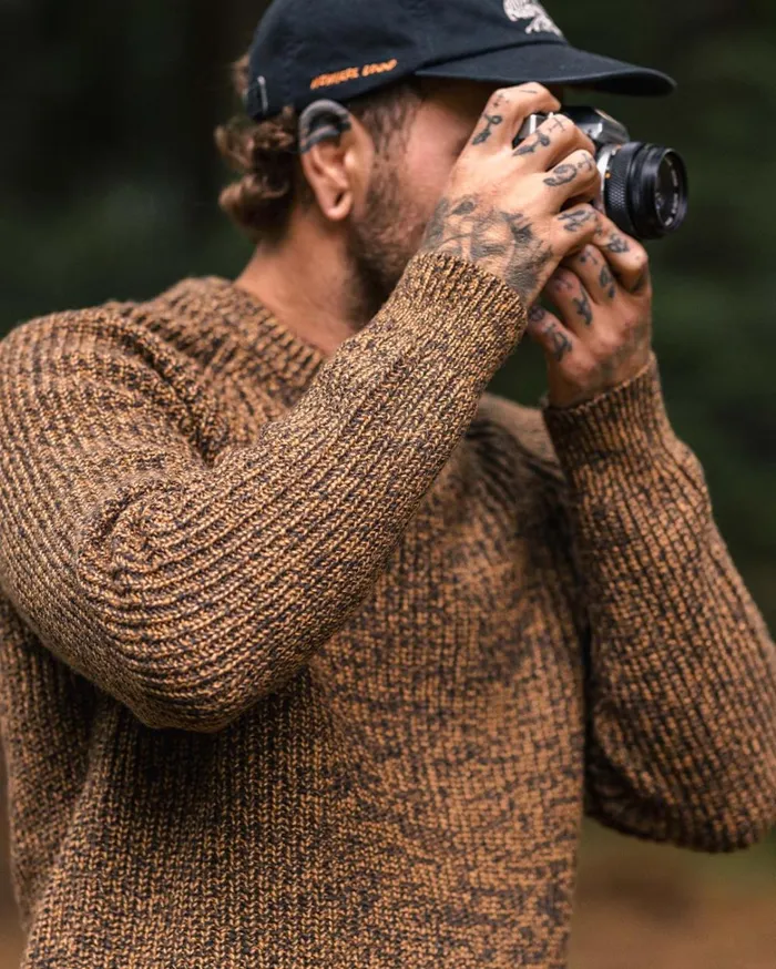 Passenger Tops Men Fog Recycled Knitted Jumper Dusty Ochre Dusty Ochre