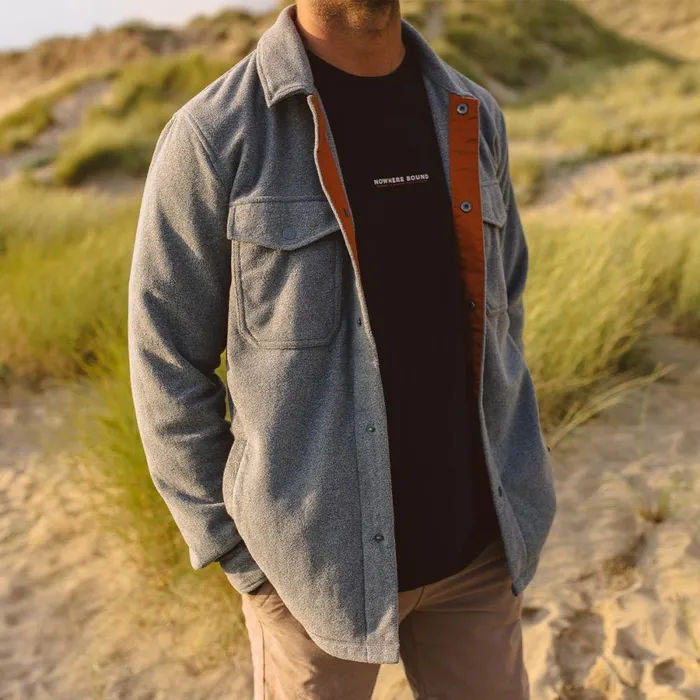 Passenger Tops Men Maple Polar Fleece Shirt Grey Marl Grey Marl