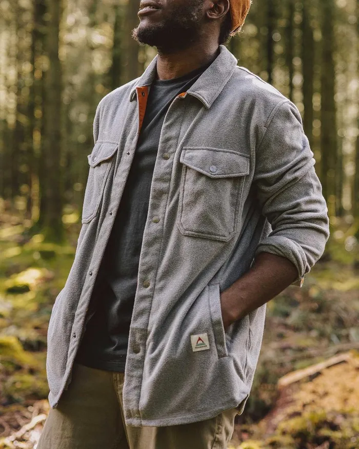 Passenger Tops Men Maple Polar Fleece Shirt Grey Marl Grey Marl
