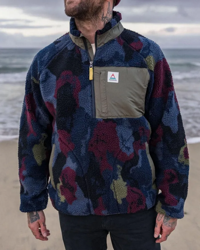 Passenger Tops Men Offroad Recycled Sherpa 12 Zip Fleece Sycamore Pattern Sycamore Pattern