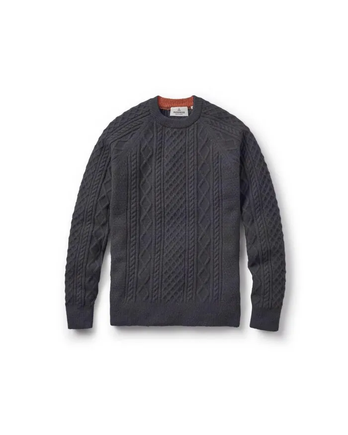 Passenger Tops Men Sandbar Cable Knitted Jumper Charcoal Charcoal