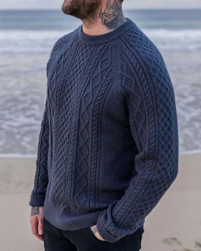 Passenger Tops Men Sandbar Cable Knitted Jumper Charcoal Charcoal