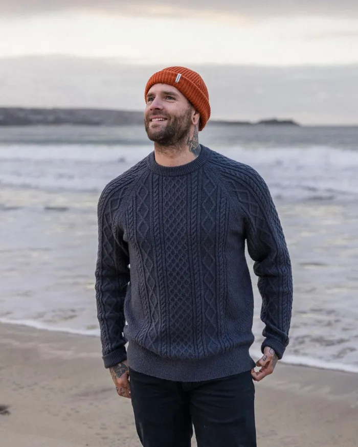 Passenger Tops Men Sandbar Cable Knitted Jumper Charcoal Charcoal