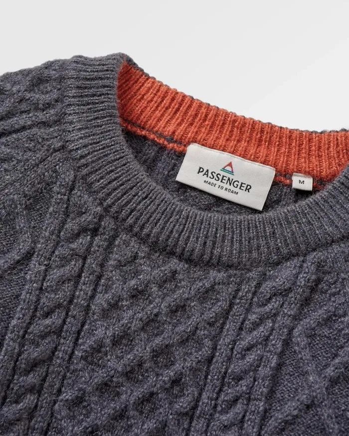 Passenger Tops Men Sandbar Cable Knitted Jumper Charcoal Charcoal