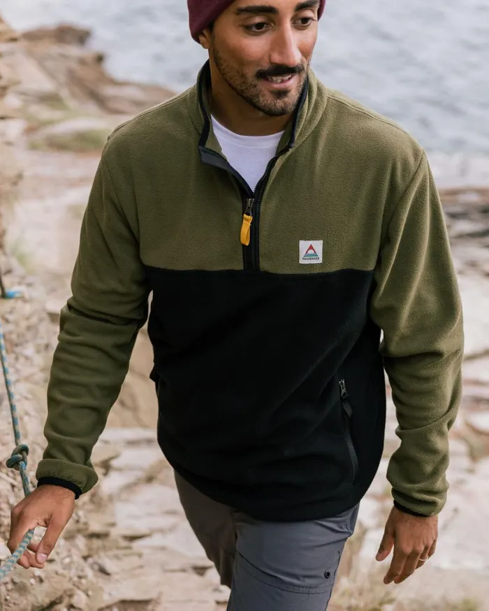 Passenger Tops Men Set Off Recycled Polar 14 Zip Fleece Khaki Khaki
