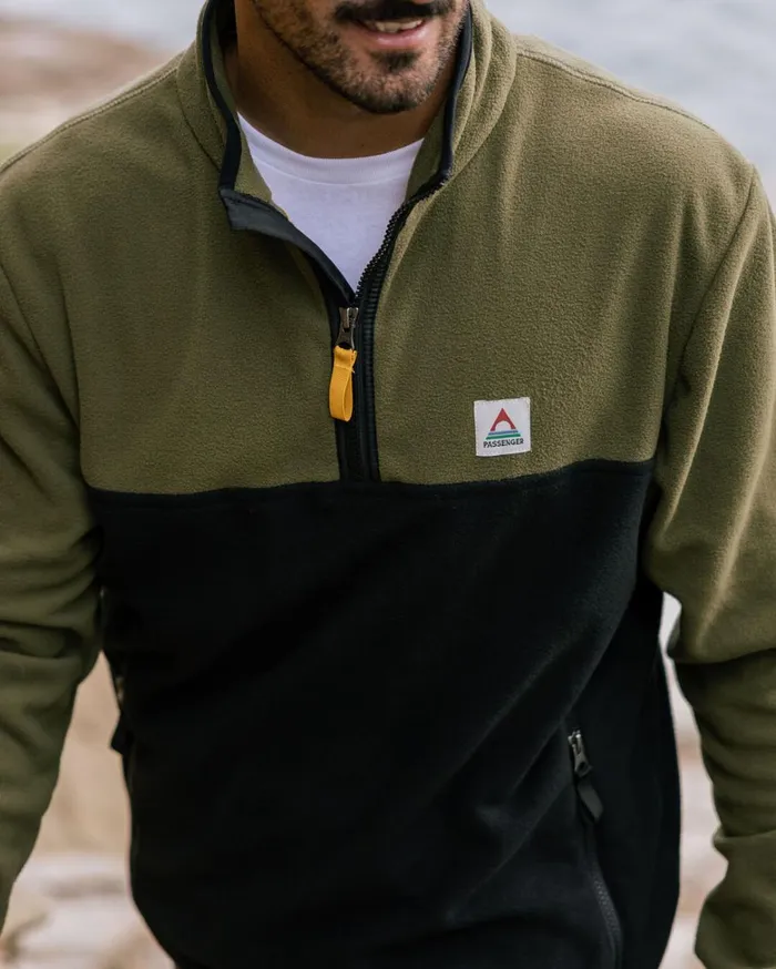 Passenger Tops Men Set Off Recycled Polar 14 Zip Fleece Khaki Khaki