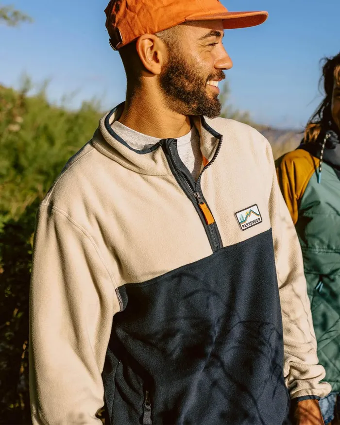 Passenger Tops Men Set Off Recycled Polar 14 Zip Fleece Oatmeal Oatmeal