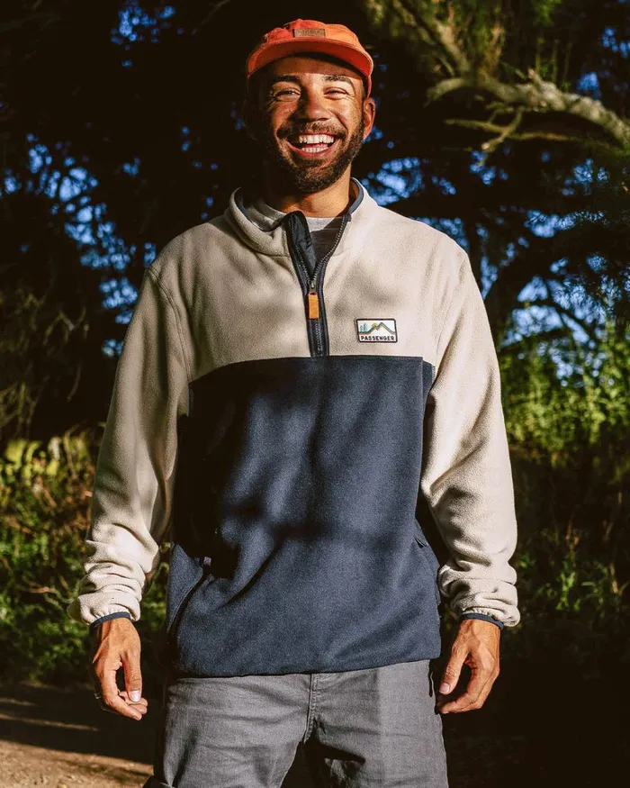Passenger Tops Men Set Off Recycled Polar 14 Zip Fleece Oatmeal Oatmeal