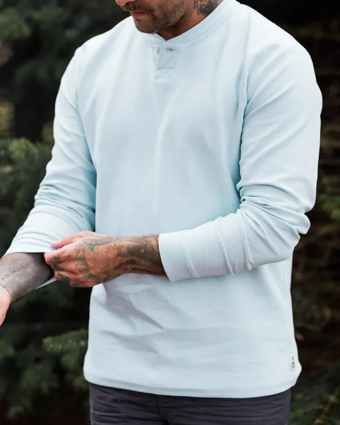 Passenger Tops Men Stream Button Up Henley Pale Blue Pale Blue