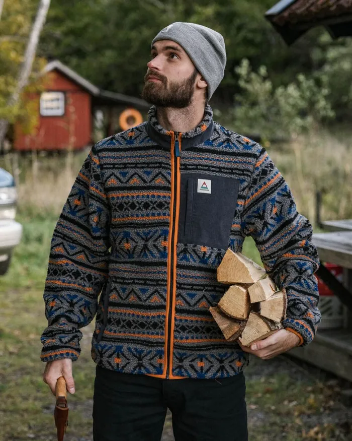 Passenger Tops Men Trekker Recycled DeepPile Sherpa Fleece Nordic Geo Grey Nordic Geo Grey