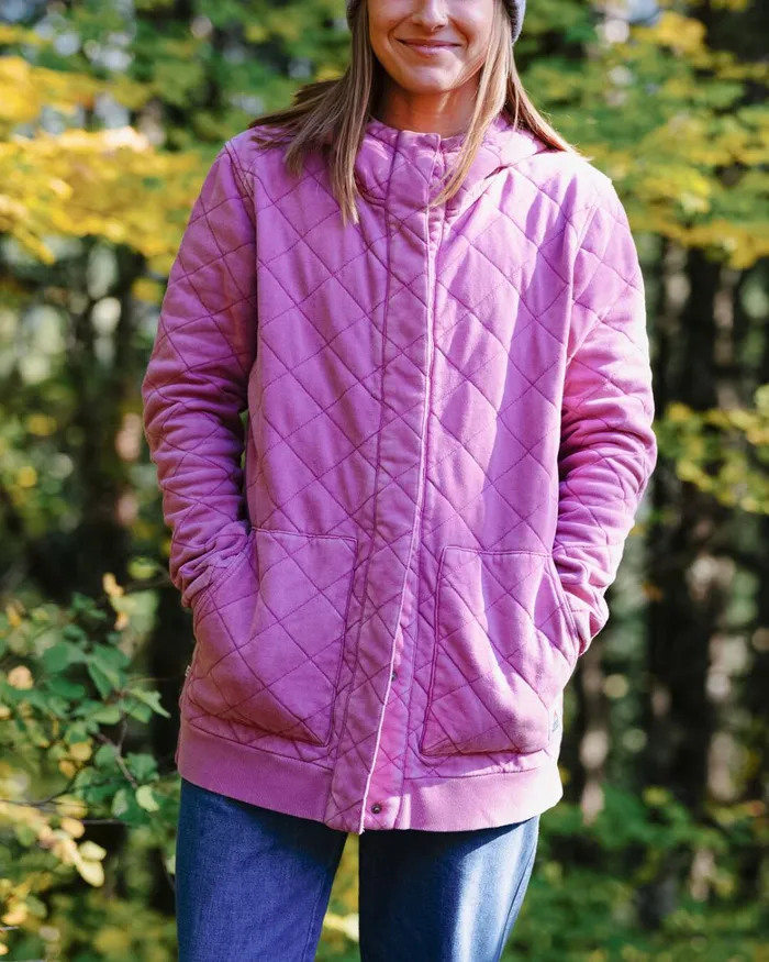Passenger Tops Women Clementine Recycled Quilted Popper Up Hoodie Mauve Haze Mauve Haze