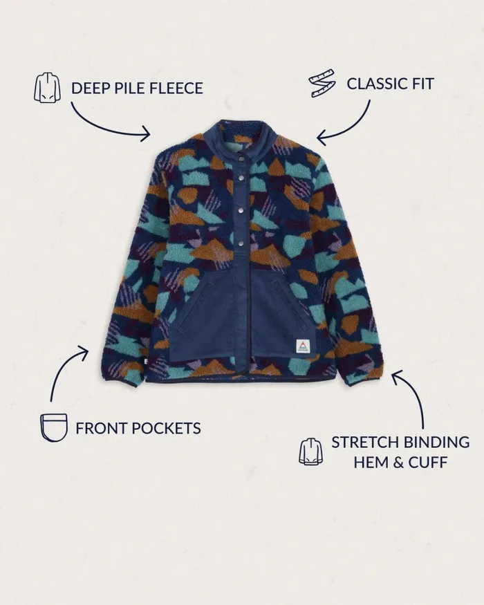 Passenger Tops Women Clover Recycled DeepPile Sherpa Fleece Deep Blue Camo Pattern Deep Blue Camo Pattern