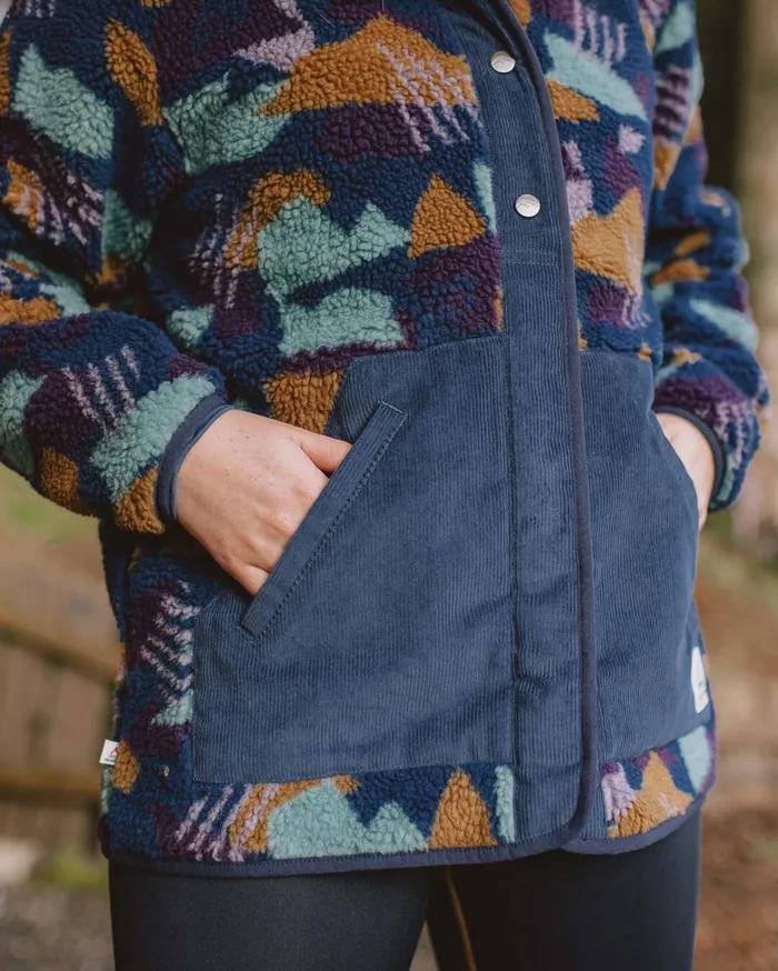 Passenger Tops Women Clover Recycled DeepPile Sherpa Fleece Deep Blue Camo Pattern Deep Blue Camo Pattern