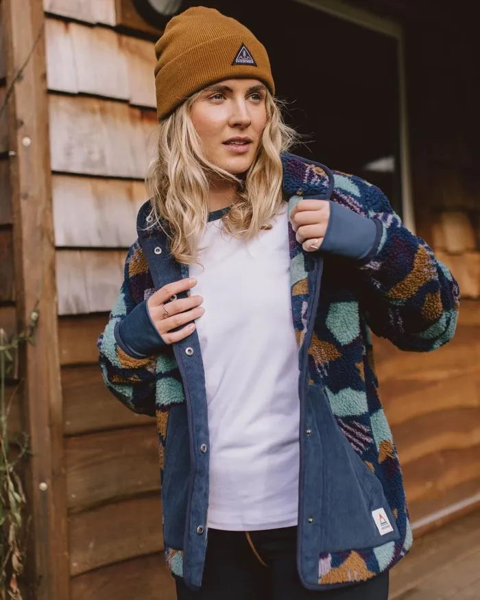 Passenger Tops Women Clover Recycled DeepPile Sherpa Fleece Deep Blue Camo Pattern Deep Blue Camo Pattern
