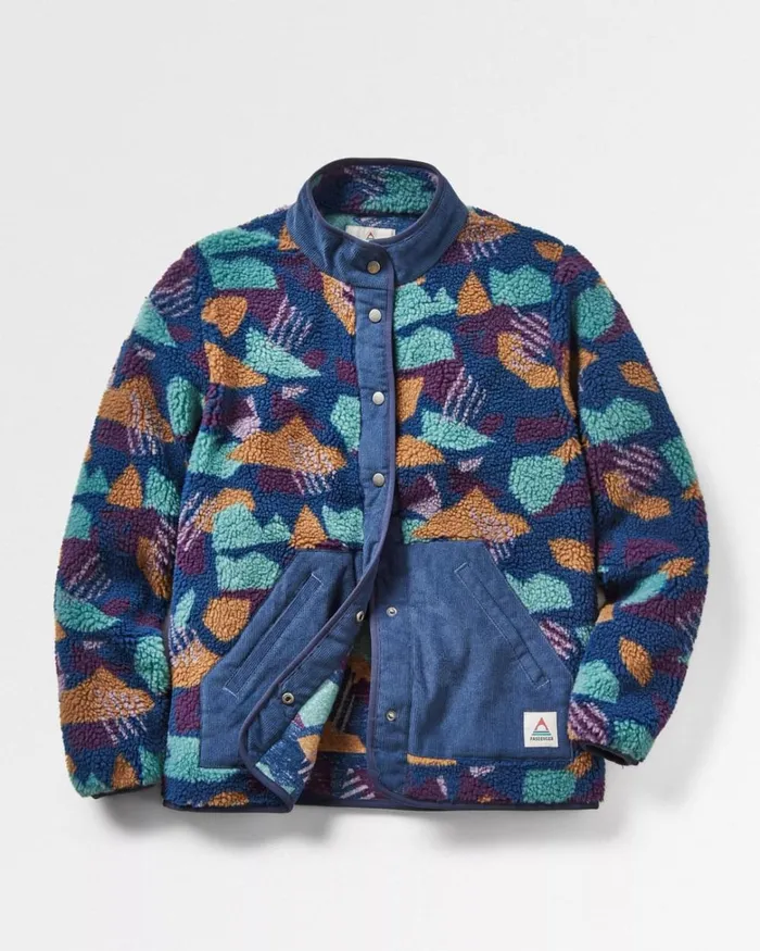 Passenger Tops Women Clover Recycled DeepPile Sherpa Fleece Deep Blue Camo Pattern Deep Blue Camo Pattern