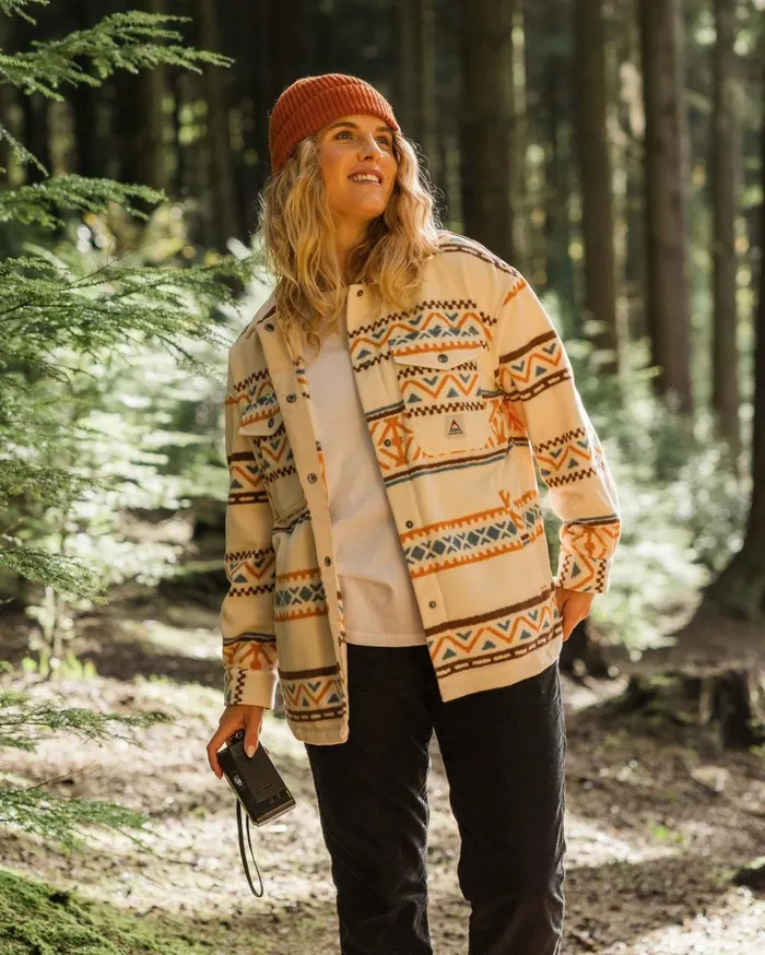Passenger Tops Women East Recycled Polar Oversized Shirt Homespun Stripe Sunrise Orange Homespun Stripe Sunrise Orange