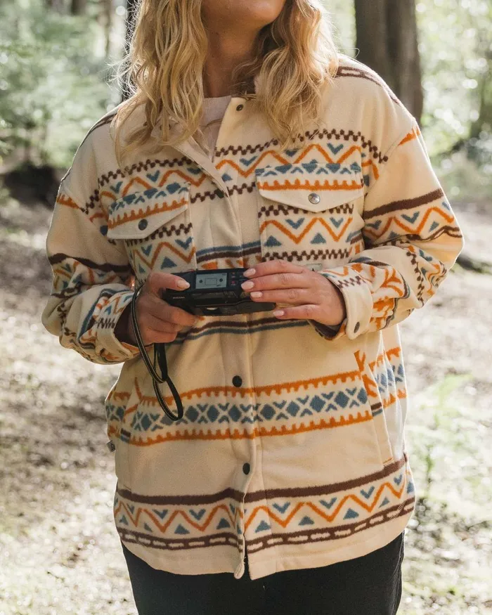 Passenger Tops Women East Recycled Polar Oversized Shirt Homespun Stripe Sunrise Orange Homespun Stripe Sunrise Orange