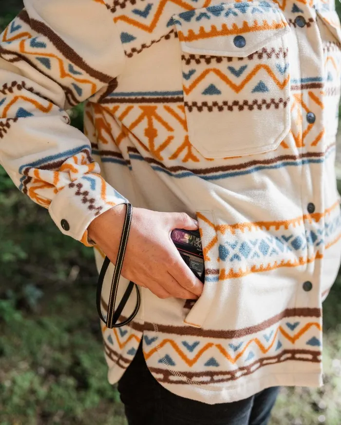 Passenger Tops Women East Recycled Polar Oversized Shirt Homespun Stripe Sunrise Orange Homespun Stripe Sunrise Orange