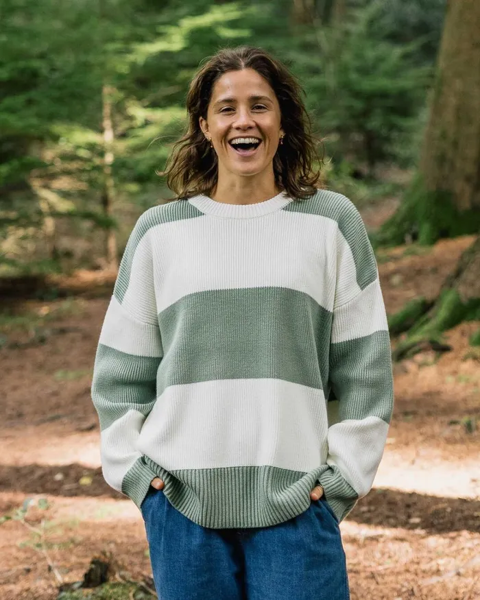 Passenger Tops Women Moments Oversized Organic Knitted Jumper Pistachio Stripe Pistachio Stripe