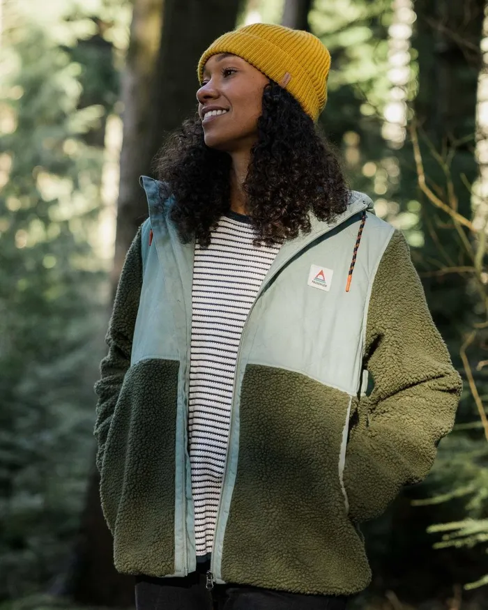 Passenger Tops Women Sefton Recycled DeepPile Sherpa Full Zip Fleece Khaki Khaki