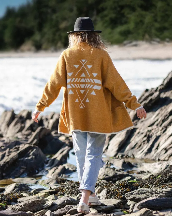 Passenger Tops Women West Coast Recycled Knitted Cardigan Sunset Yellow Marl Sunset Yellow Marl