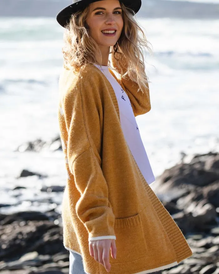 Passenger Tops Women West Coast Recycled Knitted Cardigan Sunset Yellow Marl Sunset Yellow Marl