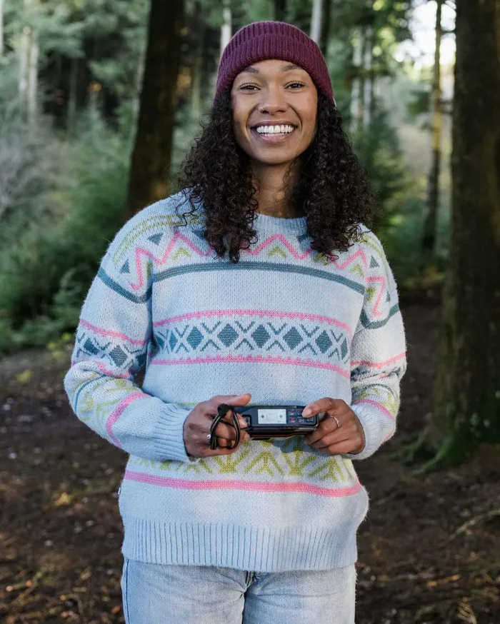 Passenger Tops Women Whimsical Recycled Knitted Jumper Homespun Stripe Blue Fog Homespun Stripe Blue Fog Passenger Tops Women Whimsical Recycled Knitted Jumper Homespun Stripe Blue Fog Homespun Stripe Blue Fog