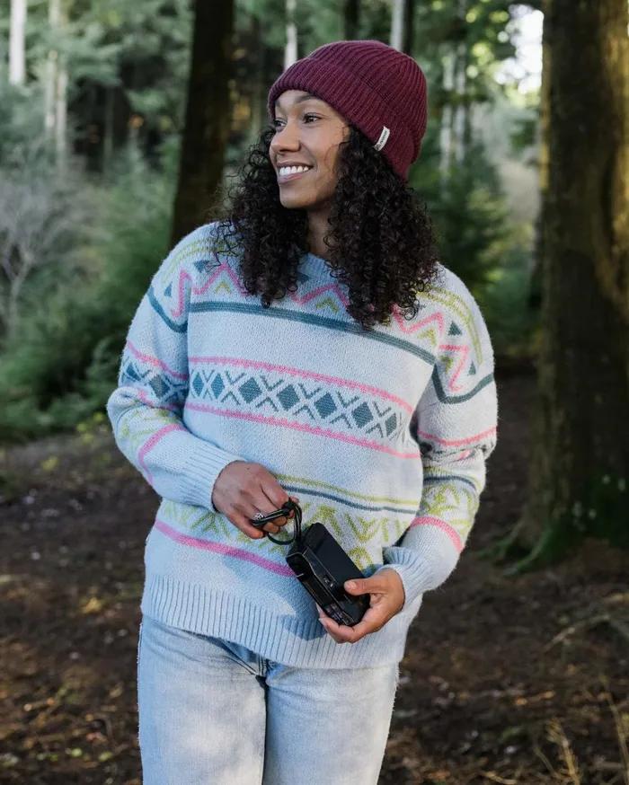 Passenger Tops Women Whimsical Recycled Knitted Jumper Homespun Stripe Blue Fog Homespun Stripe Blue Fog