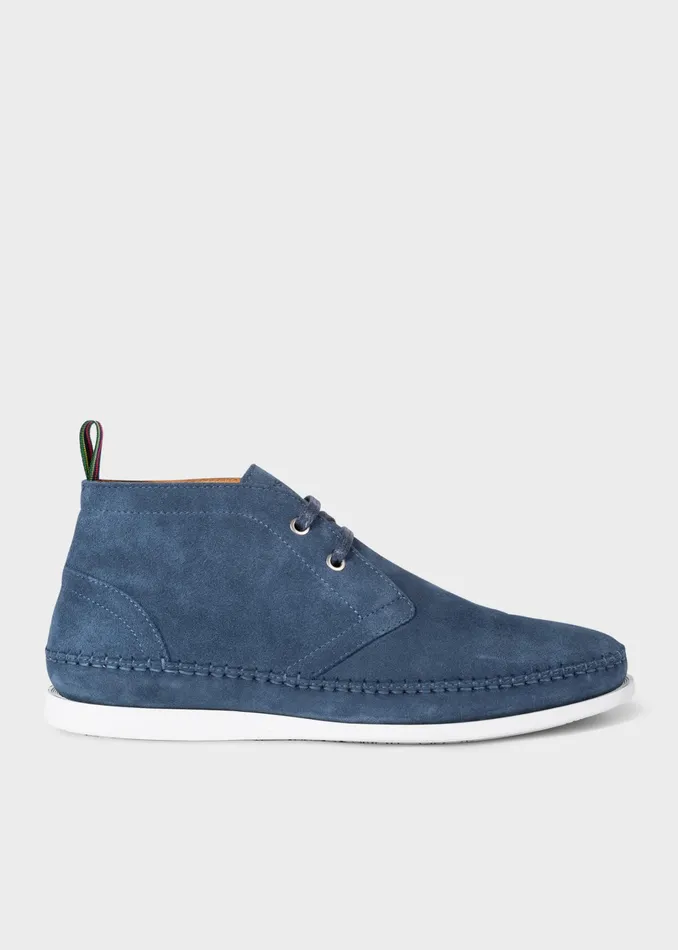 Paul Smith Boots Mens Washed Blue Suede 039Neon039 Boots Light Blue