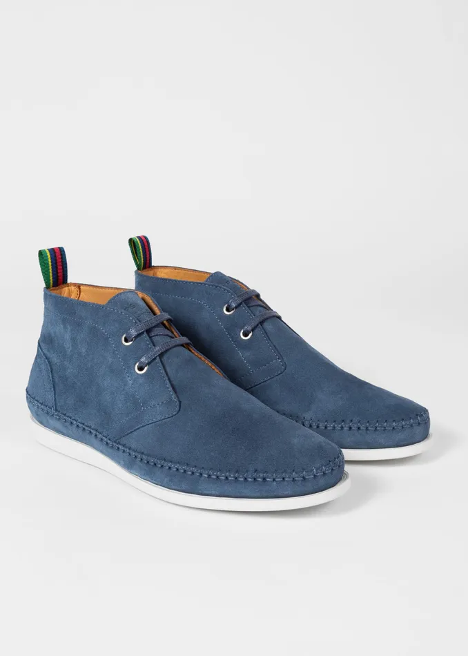 Paul Smith Boots Mens Washed Blue Suede 039Neon039 Boots Light Blue