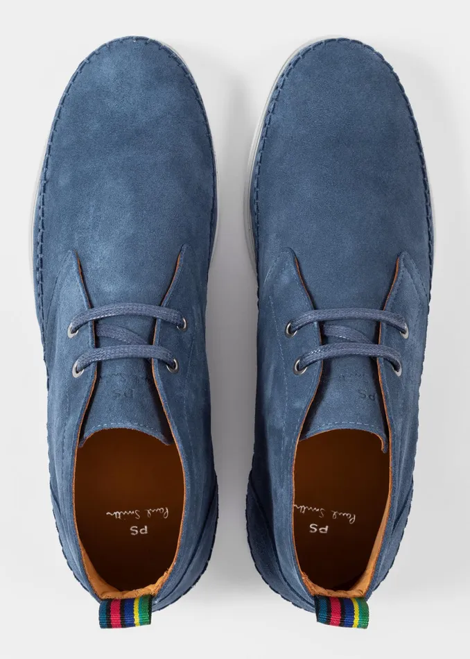 Paul Smith Boots Mens Washed Blue Suede 039Neon039 Boots Light Blue