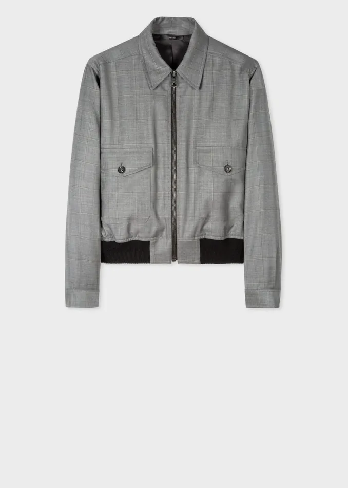 Paul Smith Coats and Jackets Womens Grey Windowpane Check Wool Bomber Jacket Grey