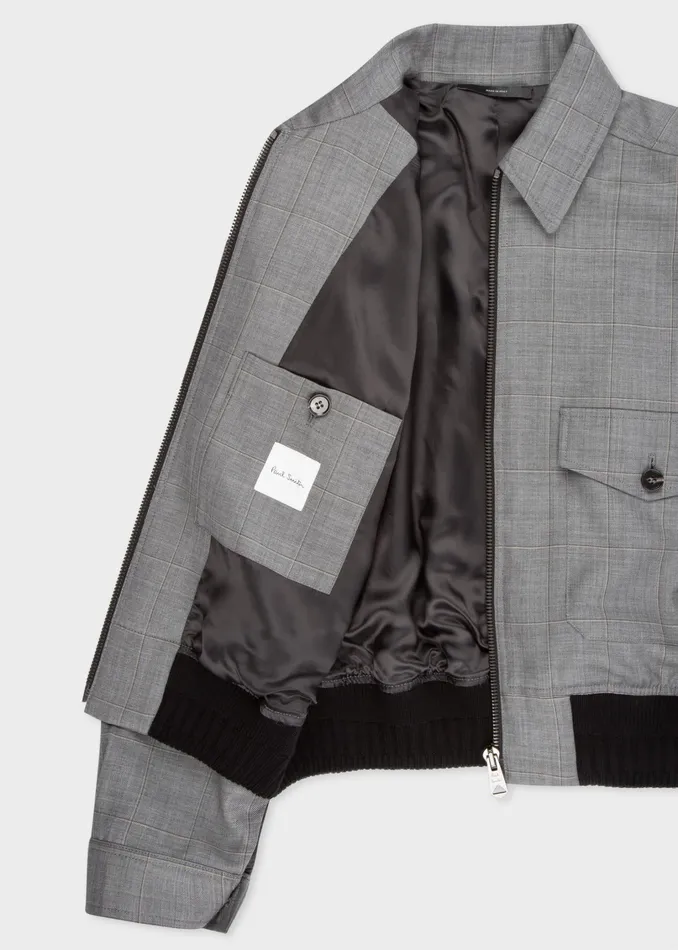 Paul Smith Coats and Jackets Womens Grey Windowpane Check Wool Bomber Jacket Grey