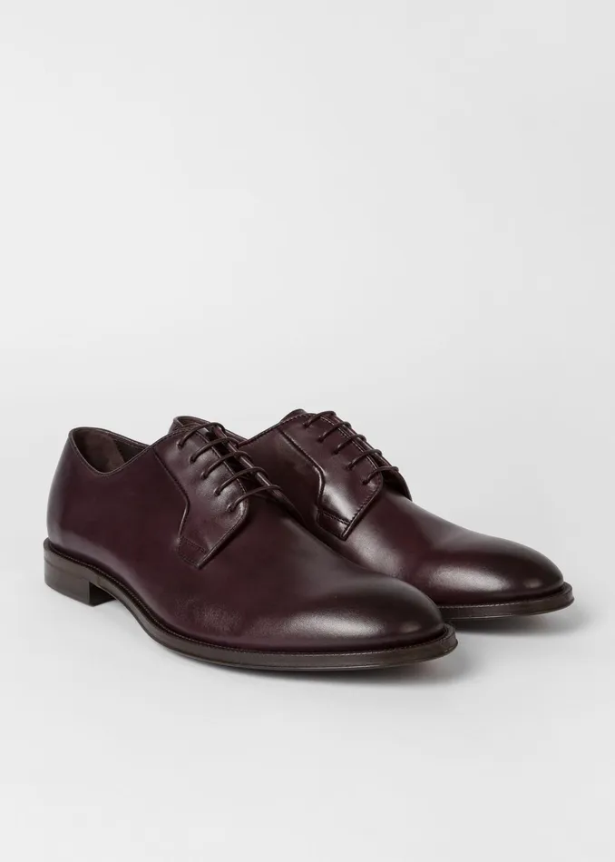 Paul Smith Derby Shoes Mens Dark Purple Leather 039Chester039 Flexible Travel Shoes Purple