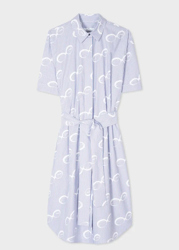 Paul Smith Dresses Womens Blue Pinstripe 039Sunglasses039 Shirt Dress Blue