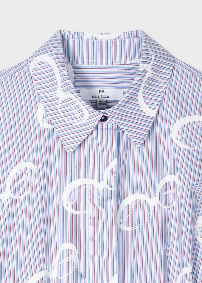 Paul Smith Dresses Womens Blue Pinstripe 039Sunglasses039 Shirt Dress Blue