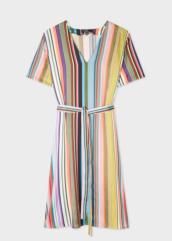 Paul Smith Dresses Womens MultiStripe VNeck Midi Dress Multicolour