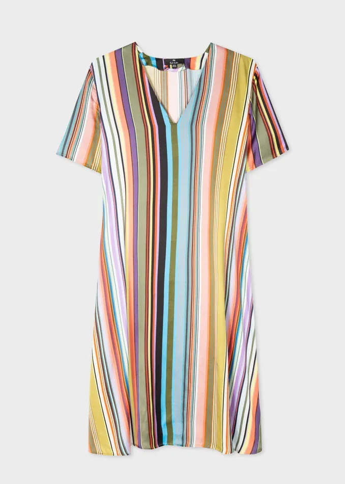 Paul Smith Dresses Womens MultiStripe VNeck Midi Dress Multicolour