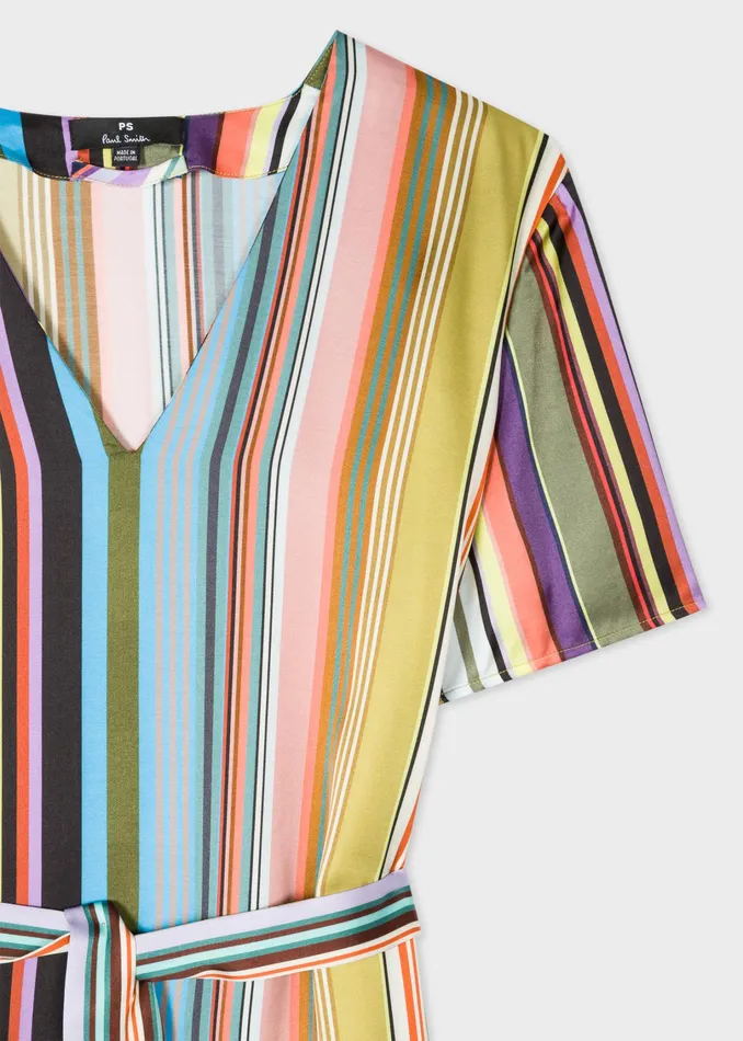 Paul Smith Dresses Womens MultiStripe VNeck Midi Dress Multicolour