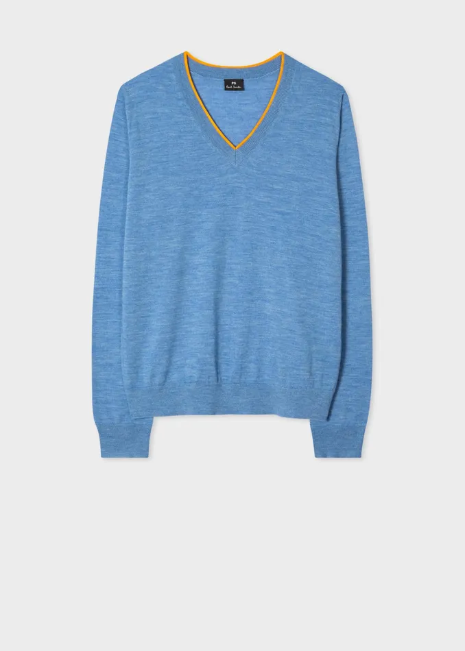 Paul Smith Knitwear Womens Sky Blue Marl VNeck Sweater Sky Blue